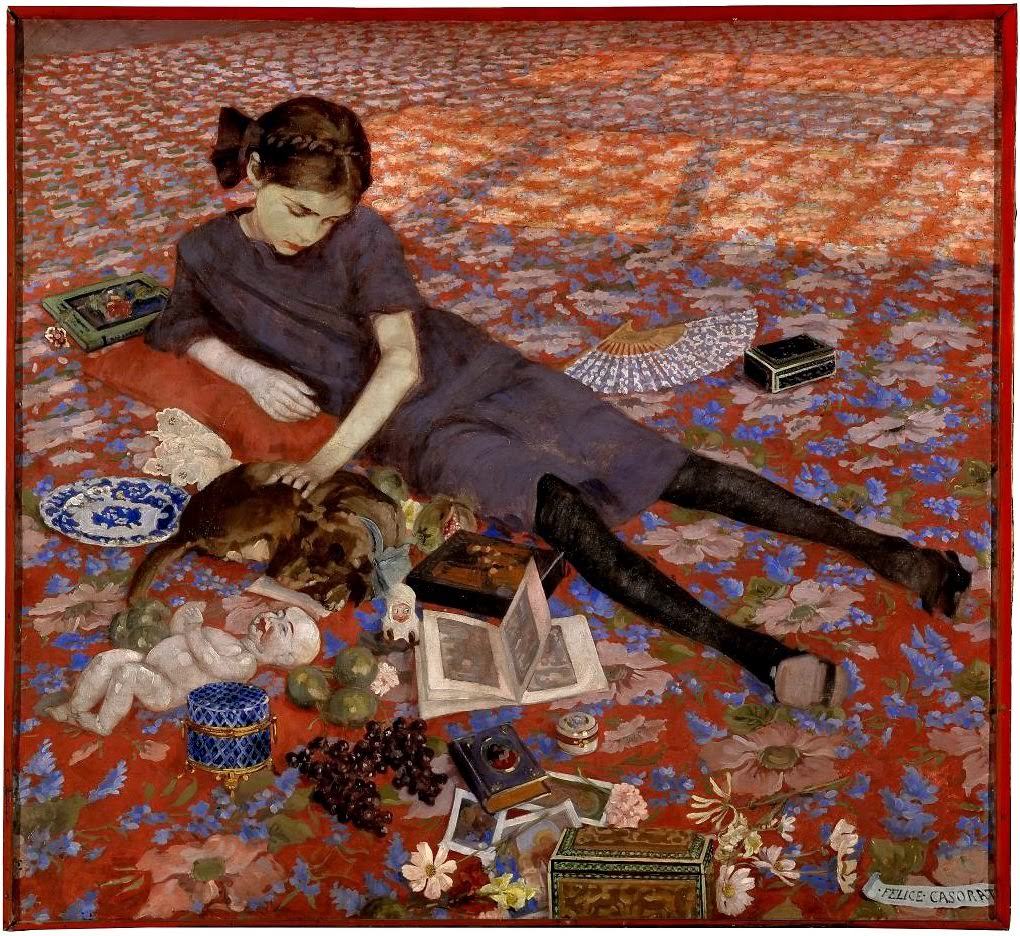 felice casorati - ragazza su tappeto rosso - 1912