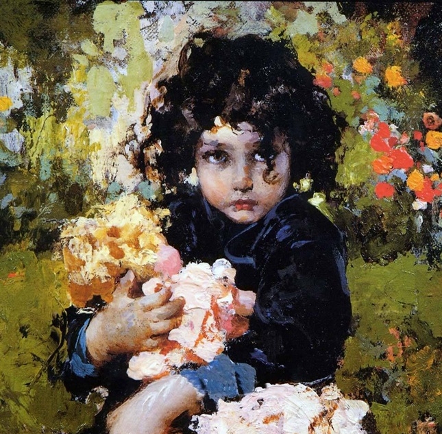 Vincenzo Irolli (Italia) napoli pittura painter girl with doll bambina con bambola arte cctm a noi piace leggere