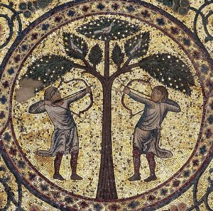dettaglio dalla decorazione a mosaico che orna la Sala della Fontana nel Palazzo della Zisa a Palermo, detail of the mosaic decoration in the Fountain Hall of the Zisa Palace, Palermo capolavori mosaici UNESCO cctm a noi piace leggere