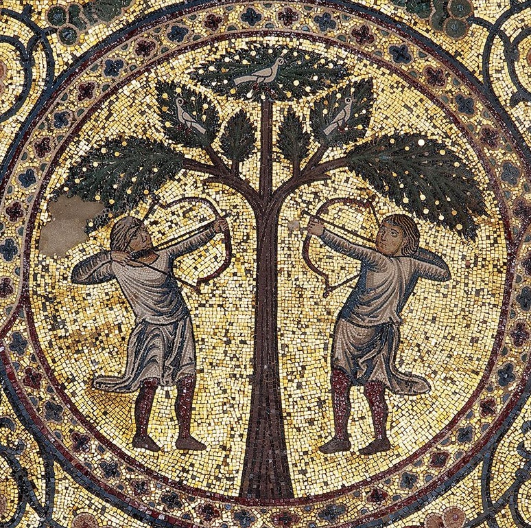 dettaglio dalla decorazione a mosaico che orna la Sala della Fontana nel Palazzo della Zisa a Palermo, detail of the mosaic decoration in the Fountain Hall of the Zisa Palace, Palermo capolavori mosaici UNESCO cctm a noi piace leggere