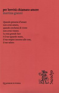 Martina Giannì (Italia) Per brevità chiamato amore Eretica Edizioni Rita Bompadre Centro di Lettura Arturo Piatti poesia cctm a noi piace leggere