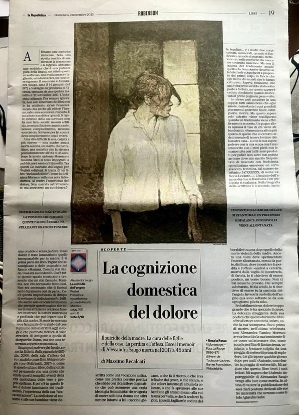 Alessandra Saugo La custodia dell’angelo Massimo Recalcati da Robinson Wojtek  dolore libro cctm a noi piace leggere