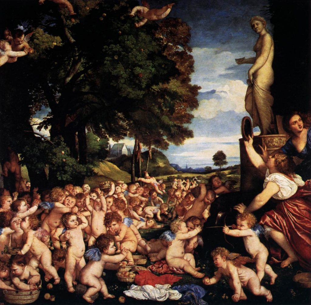 Tiziano Vecellio (Pieve di Cadore, 1488–Venezia, 1576) Festa degli amorini,The Worship of Venus Museo del Prado, Madrid cctm arte capolavori